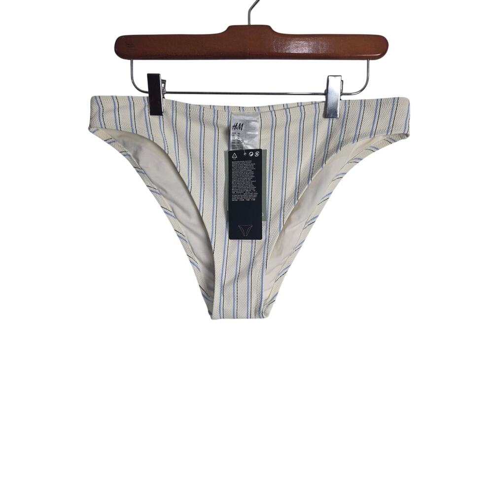 H&M Bikini Swim Bottoms 14 Womens Plus Size White Blue Striped Swimwear NWT